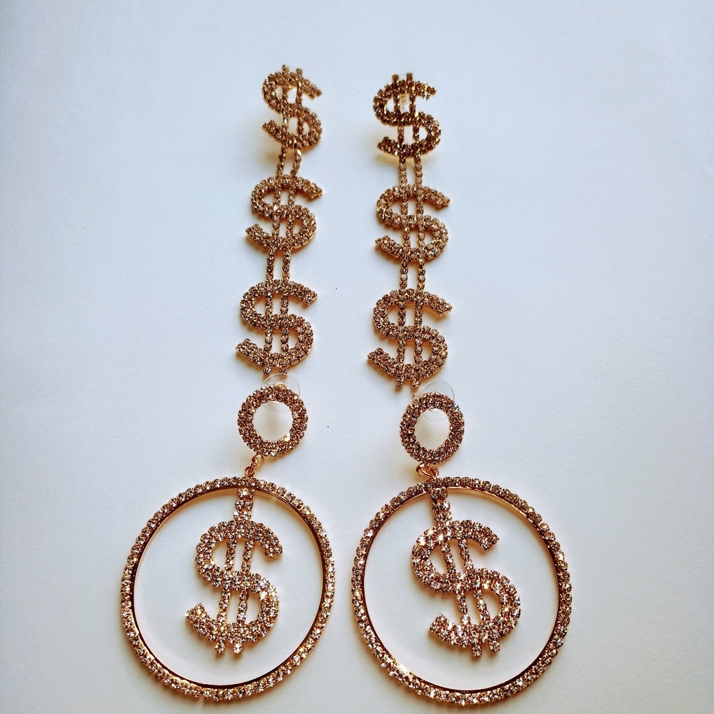 2 Pair - Stud Gold RS Dangle & DBL Hoop Earrings